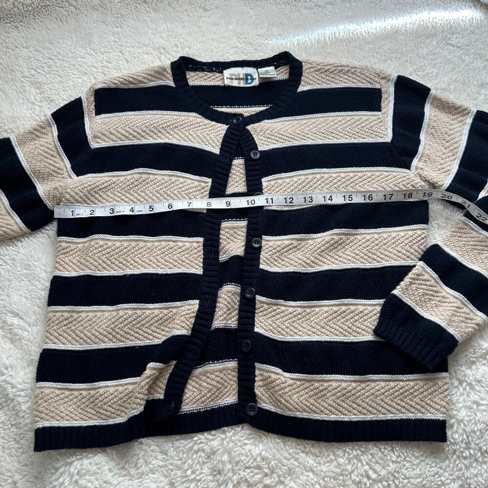 Neutral Cardigan Navy Cream Sz S Cottage Country Knit Strips Soft Girl Grandma - Picture 3 of 5